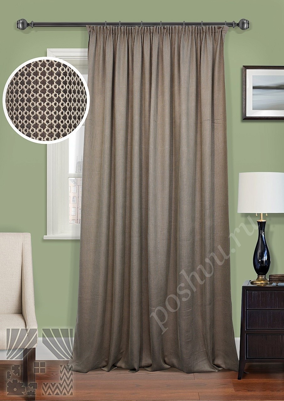 Элегантные портьеры цвета венге с сетчатым белым фактурным узором для гостиной или спальни