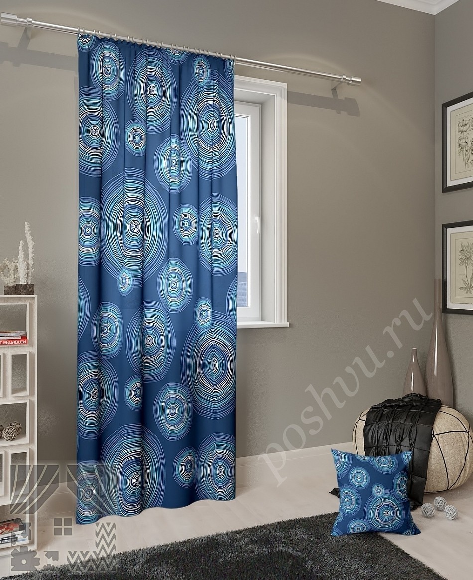 Стильные синие портьеры с геометрическим принтом для гостиной или спальни
