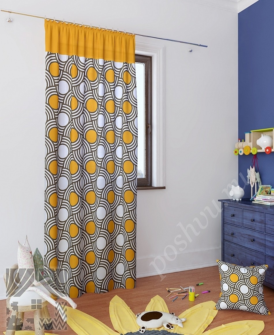 Яркие стильные портьеры с геометрическим принтом для гостиной или спальни