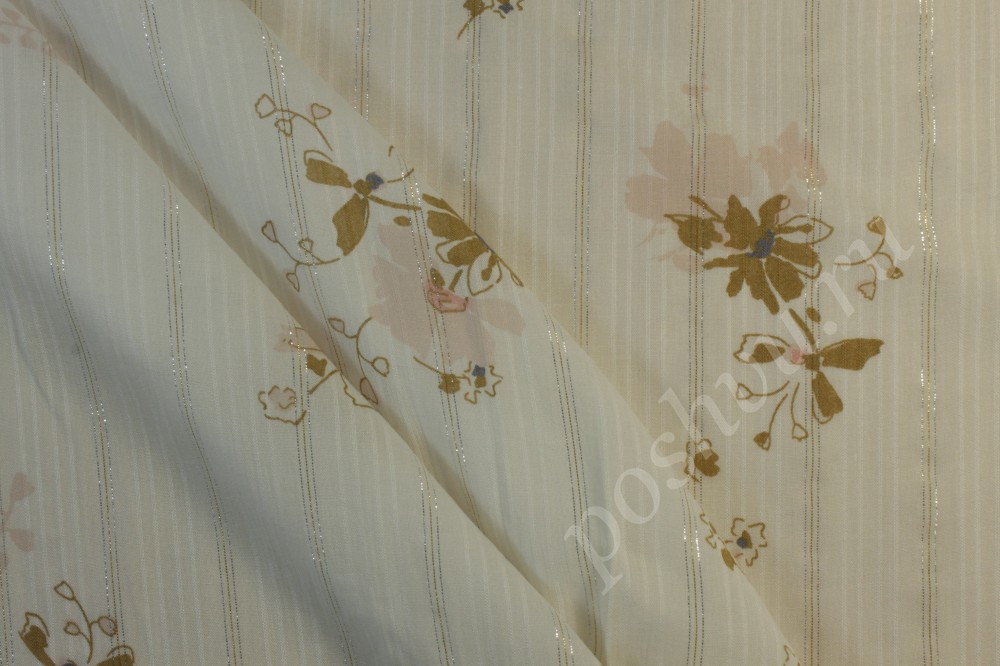 Блузочная ткань белого цвета в мелкий цветочный узор
