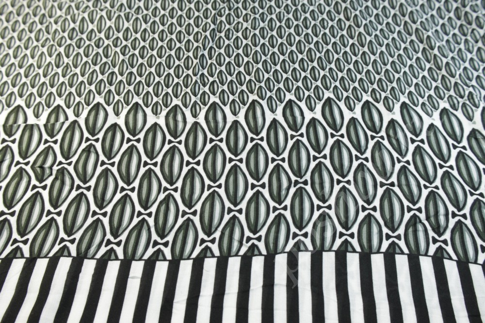 Штапельная ткань белого цвета в черно-серый узор