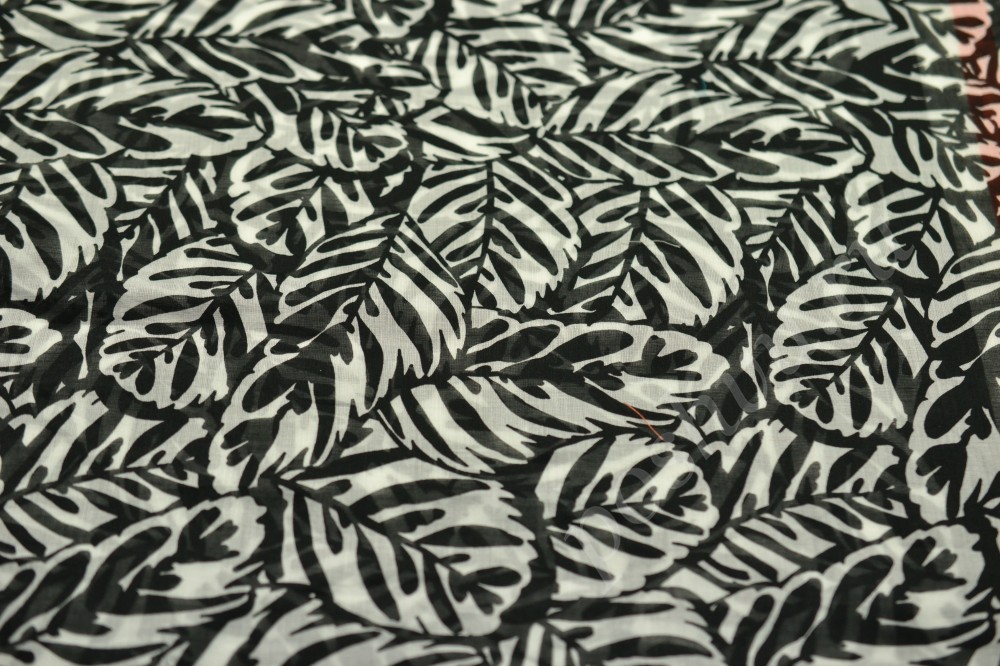 Ткань хлопок плательный Черно-белые листья