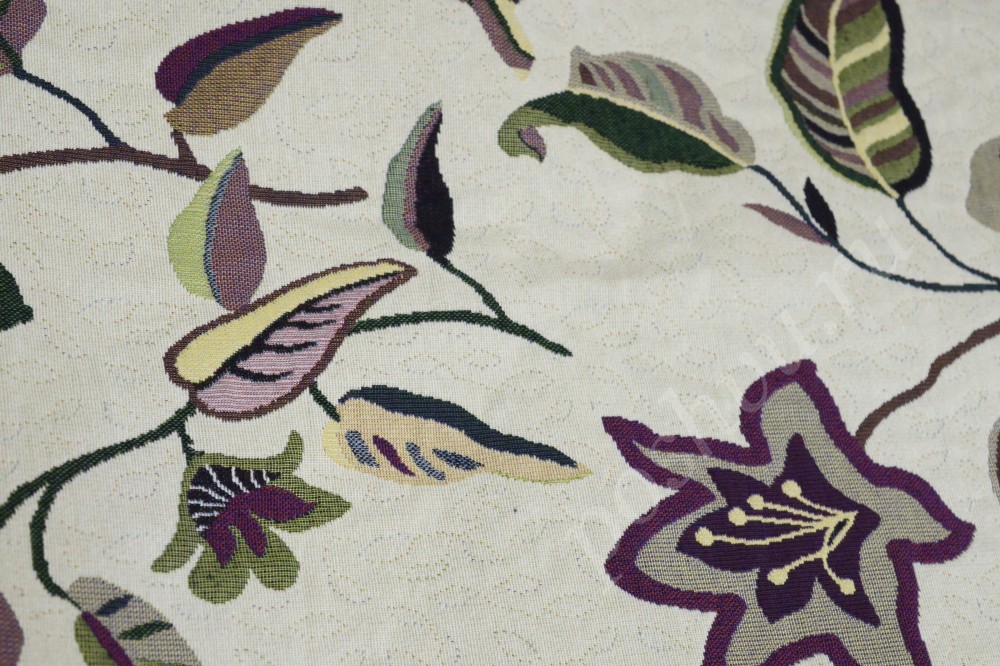 Ткань для штор гобелен серого цвета с цветочным узором