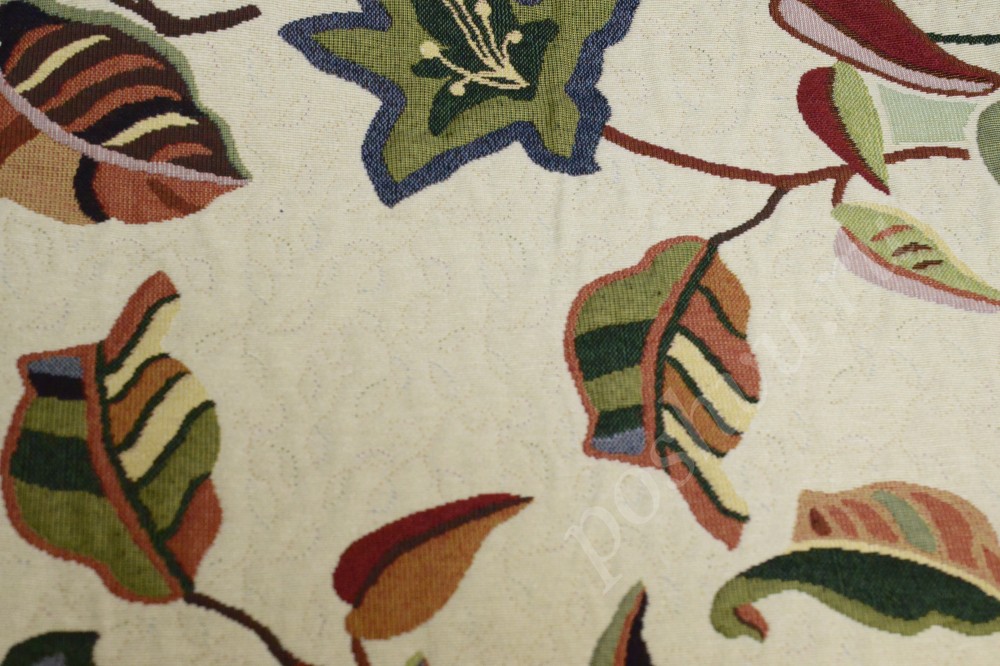 Ткань для штор гобелен бежевого цвета с узором