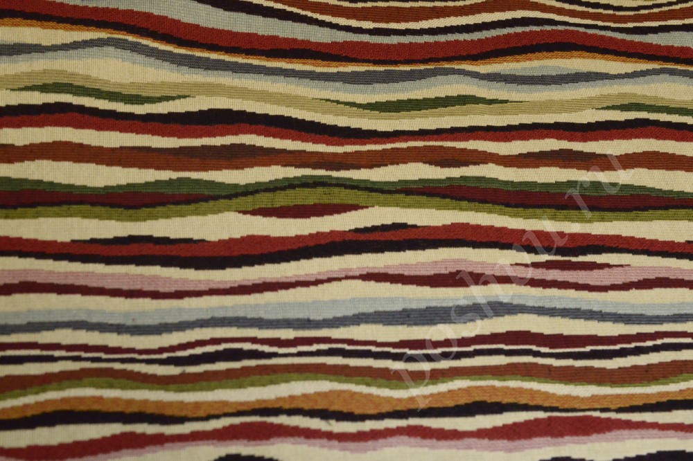 Ткань для штор гобелен с разноцветными волнистыми полосами