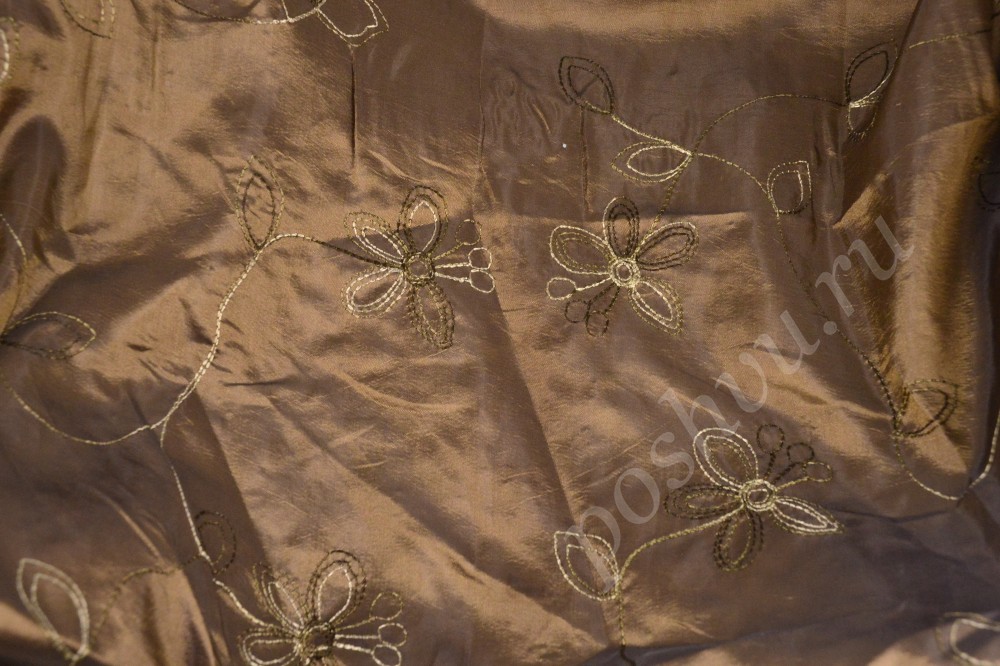 Ткань тафта бронзового цвета с золотисто-бежевым узором