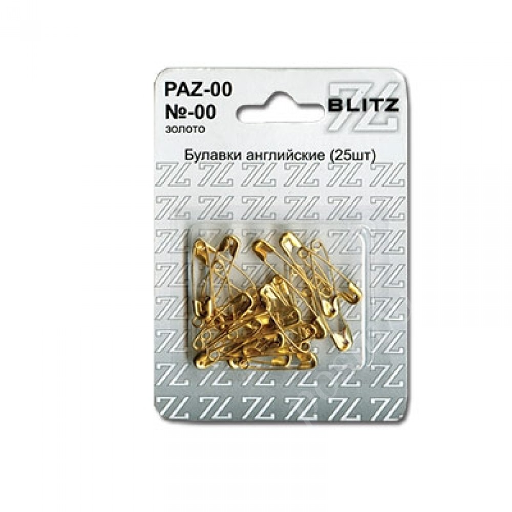 Булавки английские "BLITZ" №00 22 мм под золото железо в блистере 25 шт