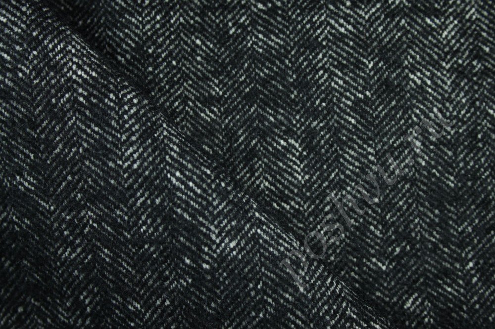 Ткань пальтовая Черно-белая елочка Max Mara