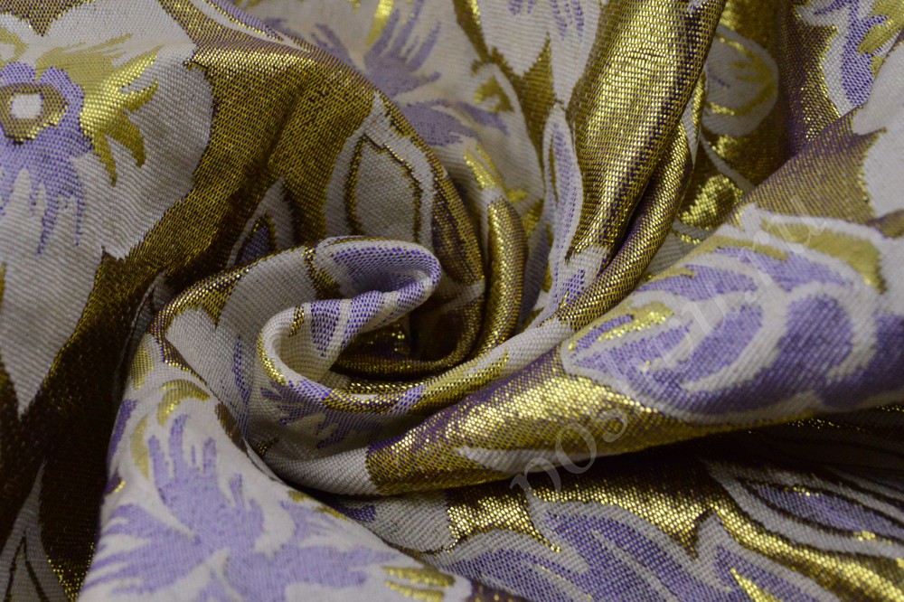 Ткань элегантная парча золотистого цвета с флористическим узором