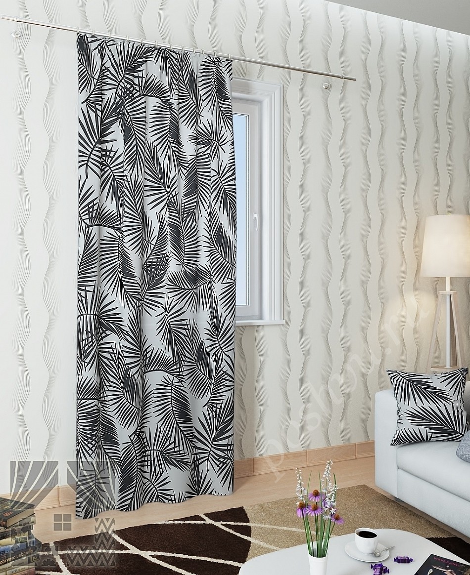 Креативные черно-белые портьеры с флористическим принтом для гостиной или офиса