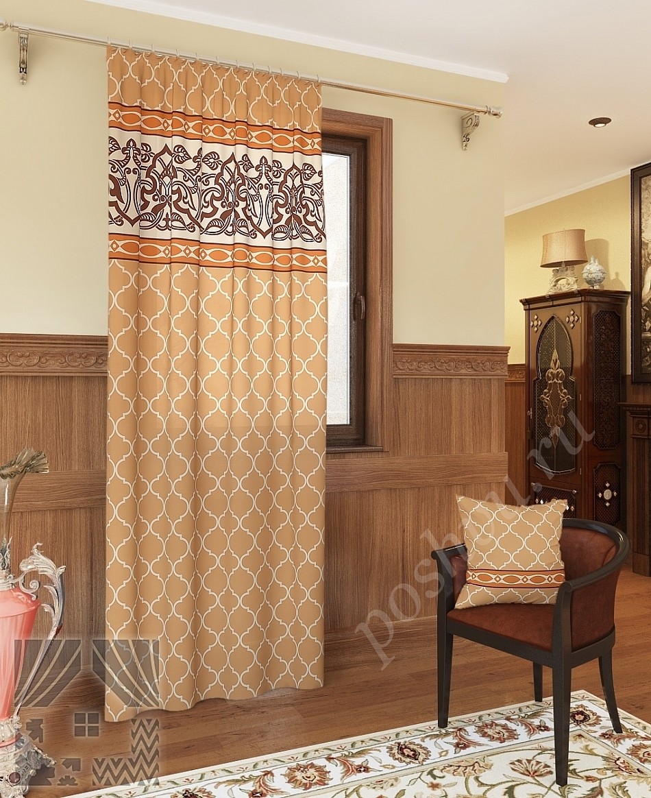 Портьеры в теплых тонах с марокканским узором для гостиной или спальни