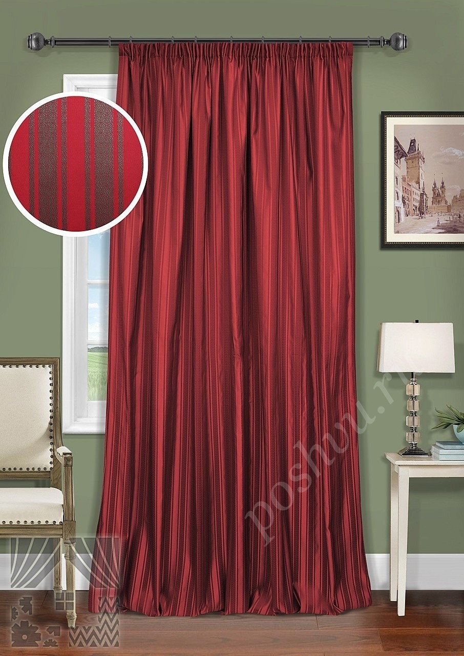 Роскошные жаккардовые портьеры серого цвета с красными вертикальными полосами для гостиной или спальни