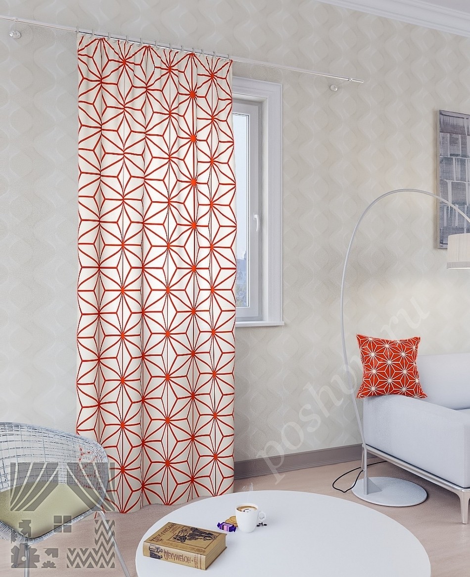 Стильные портьеры с геометрическим узором оранжевого цвета для гостиной или спальни