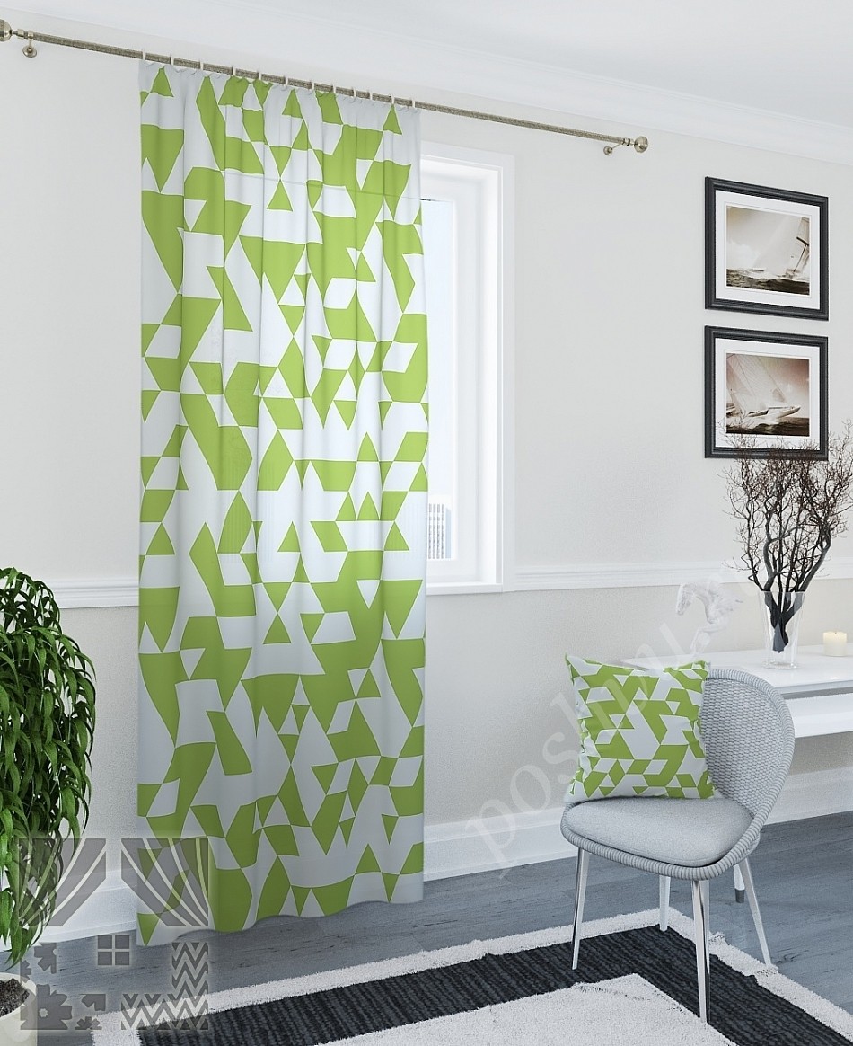 Стильные портьеры с геометрическим узором зеленого цвета для гостиной или спальни