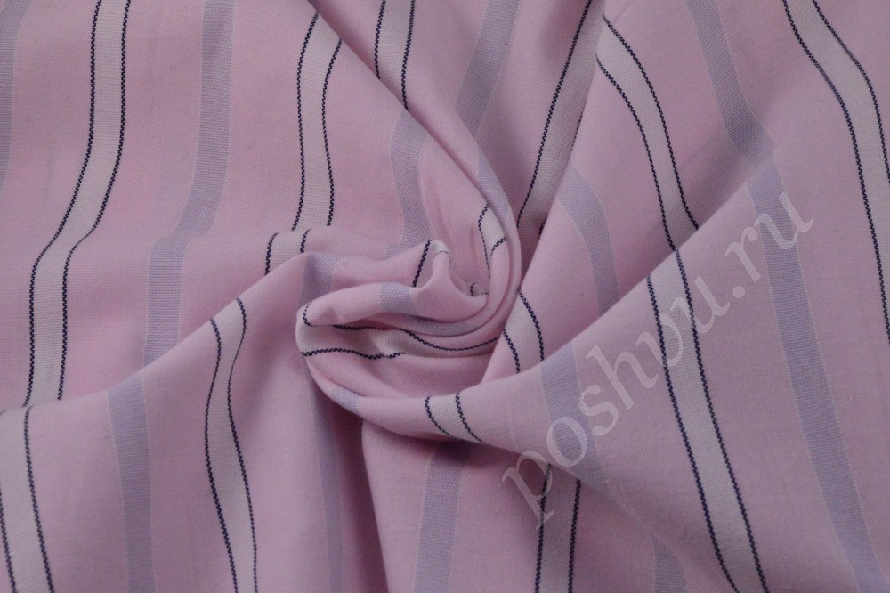 Розовая рубашечная ткань в тонкую полоску