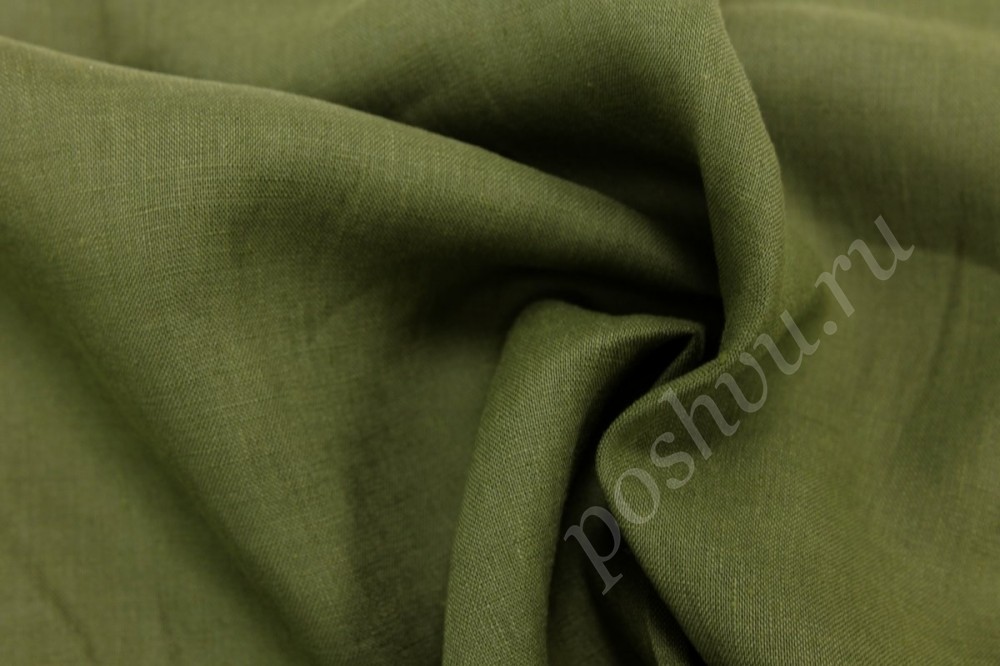 Льняная итальянская ткань зеленого оттенка