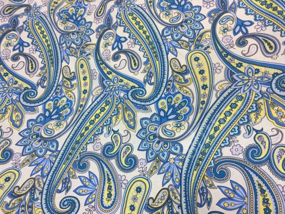 Льняная ткань с рисунком Голубые Огурцы