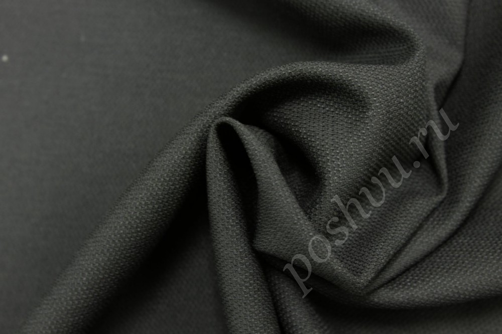 Шерстяная фактурная ткань черного цвета