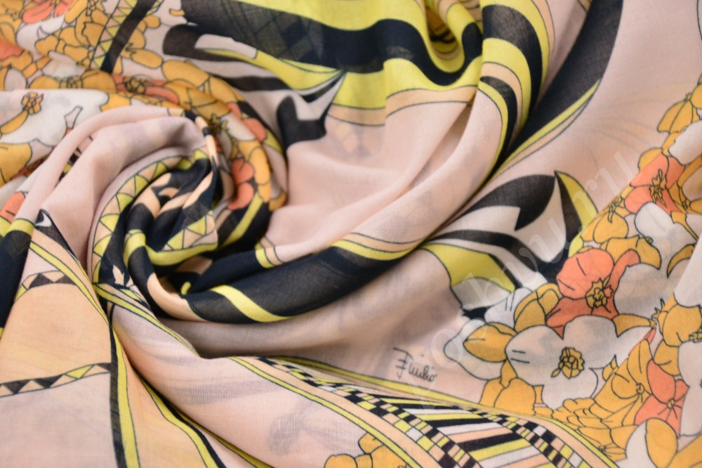Оригинальная хлопковая ткань с цветочным принтом от бренда Emilio Pucci (Эмилио Пуччи)