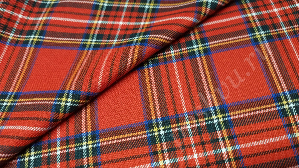 Костюмная ткань шотландка, красно-сине-черная
