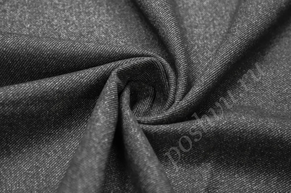 Пальтовая двухслойная ткань черно-серого цвета с диагональной полоской