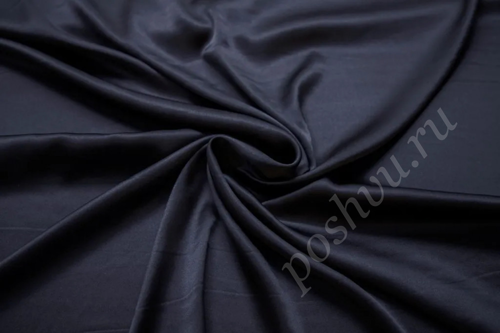 Шелк блузочно-плательный атласный черно-синего цвета