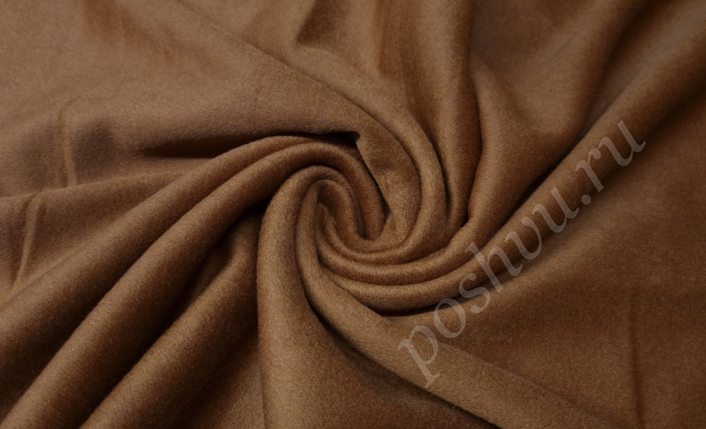 Ткань пальтовая с ворсом, цвет терракотовый, 485 гр/м2