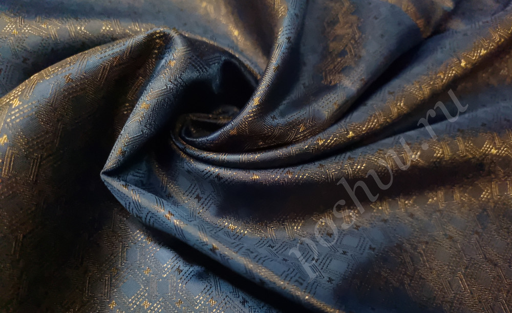 Ткань подкладочная поливискоза жаккард, цвет серо-синий, 93 гр/м2