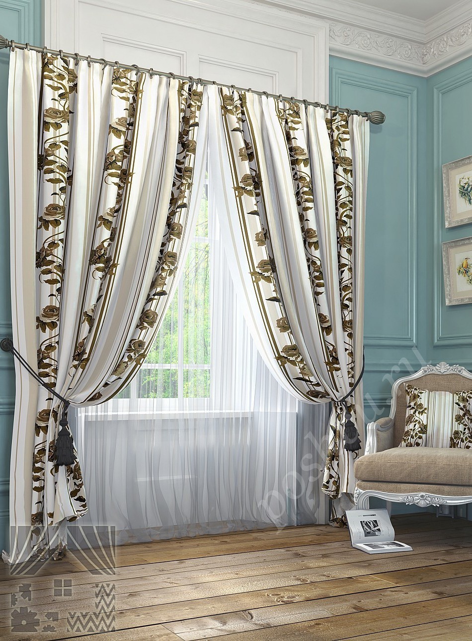 Шикарный комплект готовых штор с флористическим узором для спальни или гостиной