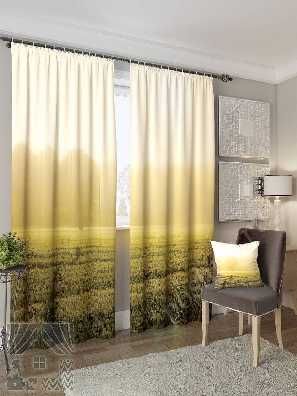 Нежный комплект готовых фото штор с изображением пшеничного поля для гостиной или спальни
