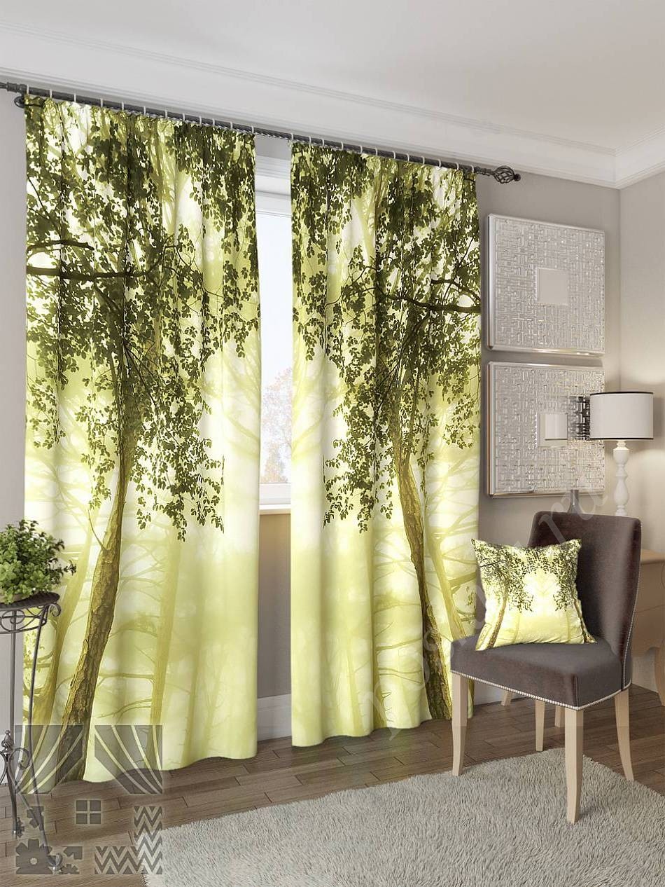 Оригинальный комплект готовых фото штор с изображением деревьев для гостиной или спальни