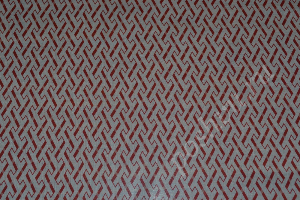 Ткань хлопок серого оттенка в бордовый геометрический рисунок