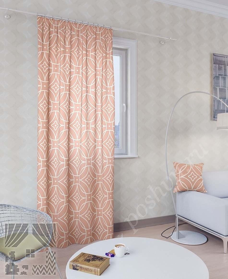 Нежные портьеры персикового цвета с геометрическим узором для гостиной или спальни