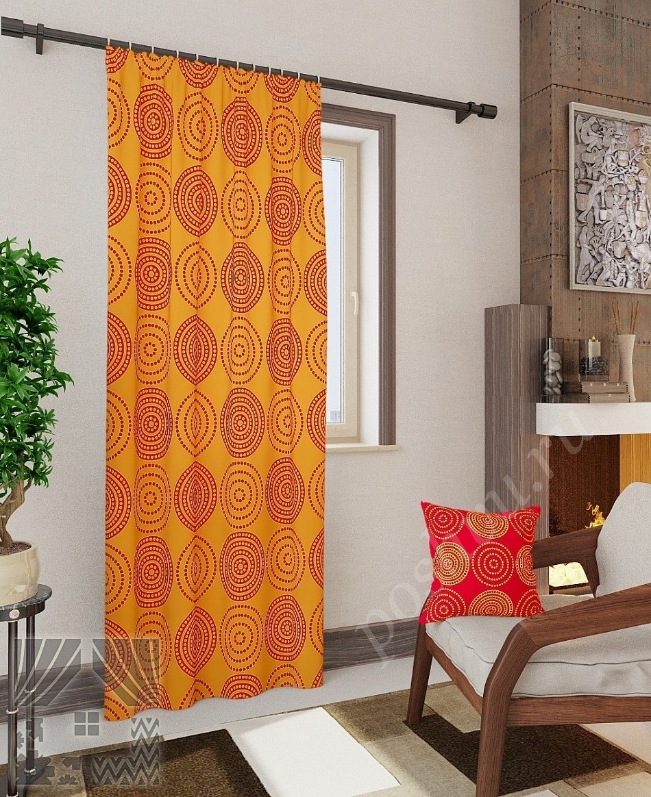Портьеры в оранжевых тонах с геометрическим принтом для гостиной или спальни