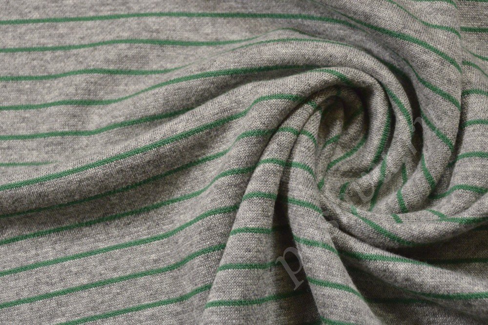 Ткань трикотажный жаккард серого цвета в зелёную полоску