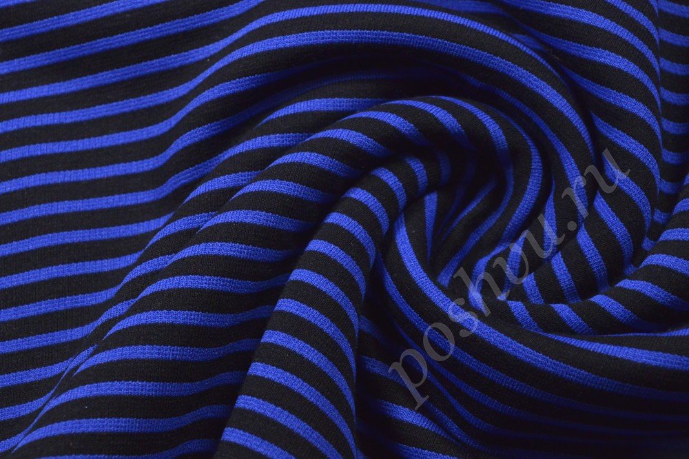 Трикотажная ткань в чёрную и синюю полоску
