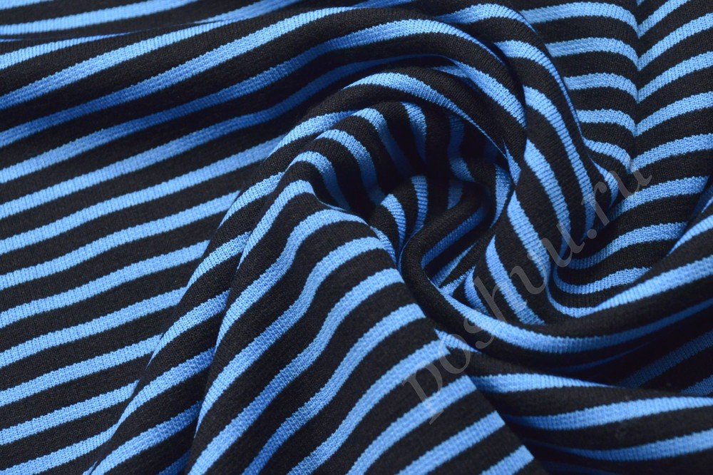 Трикотажная ткань в чёрно-голубую полоску