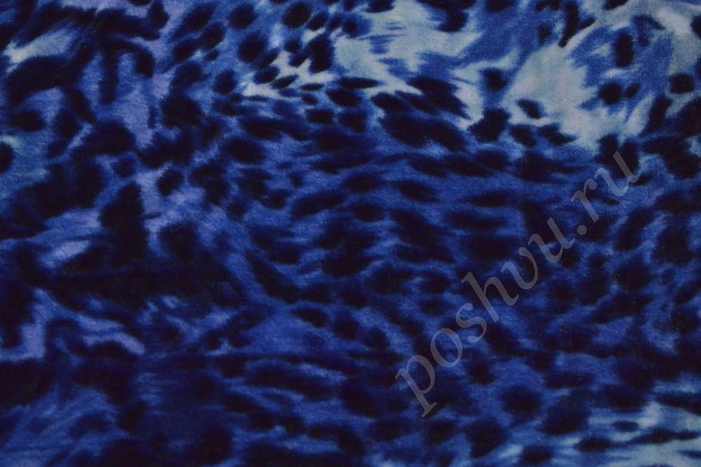 Бархатная ткань синего цвета с пятнами леопарда