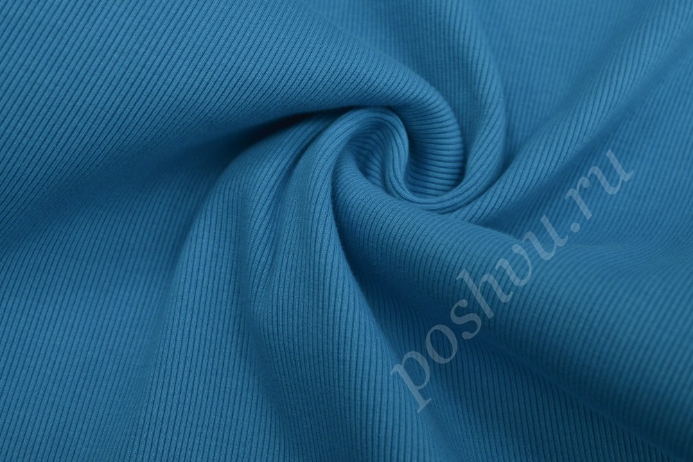 Ткань трикотажное полотно Рибана голубого цвета
