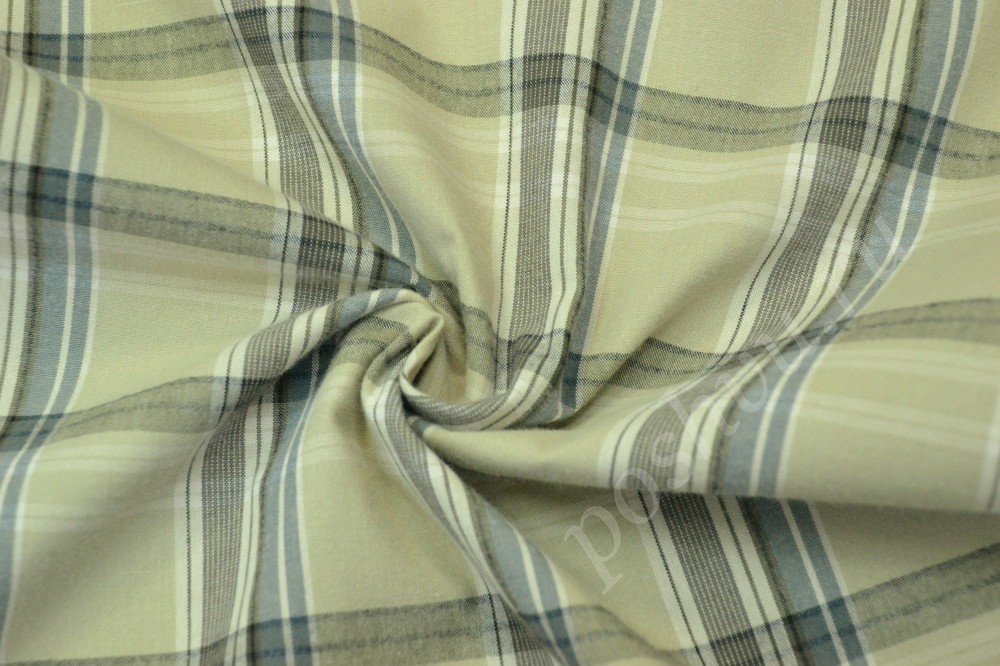Ткань сорочеченая пёстротканная бежевого цвета с вертикальными и горизонтальными полосами