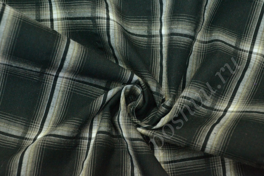 Ткань сорочеченая пёстротканная чёрного цвета с клетчатым узором