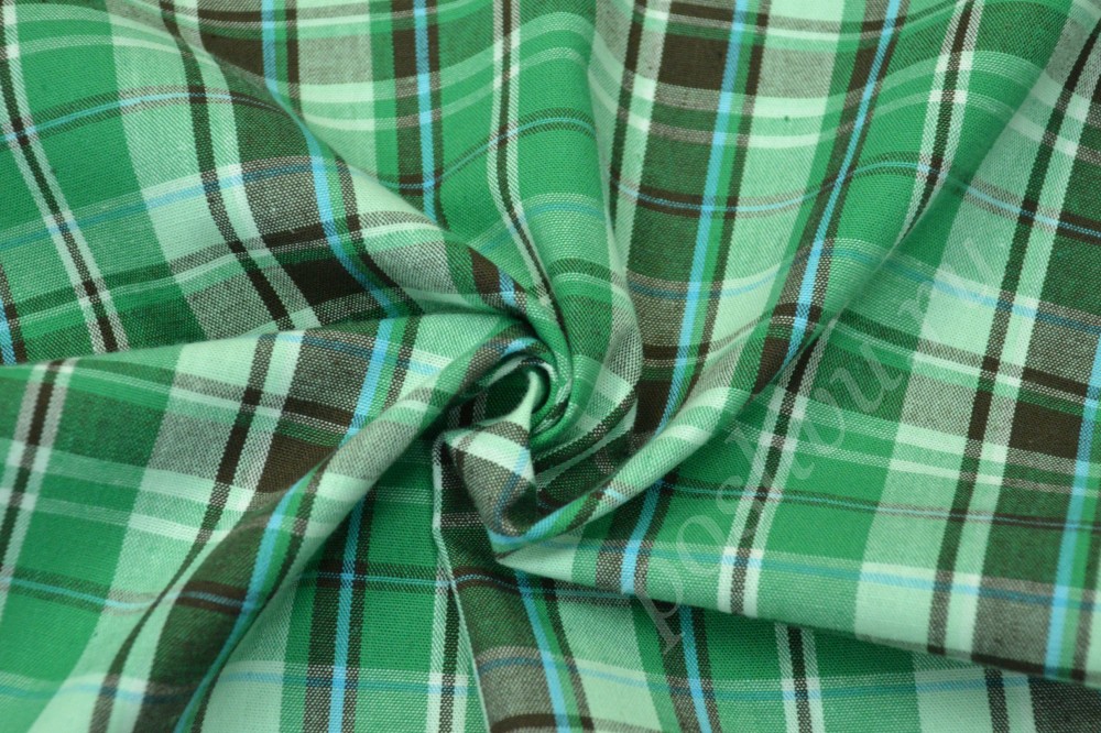 Ткань сорочеченая пёстротканная в клетку зелёного и чёрного цвета