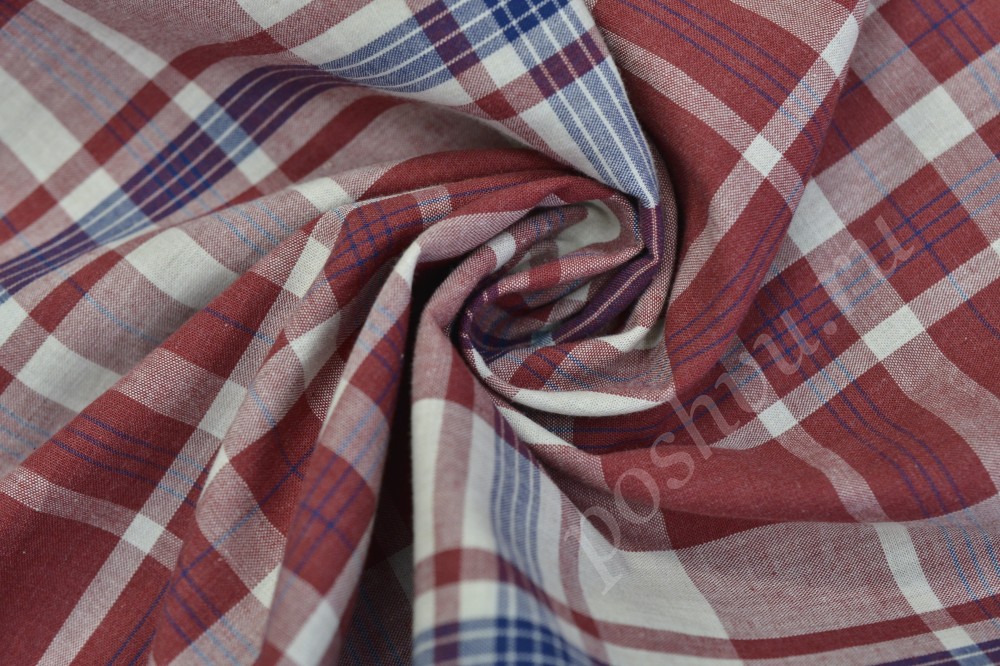 Сорочечная пестротканная ткань в бордовые полоски