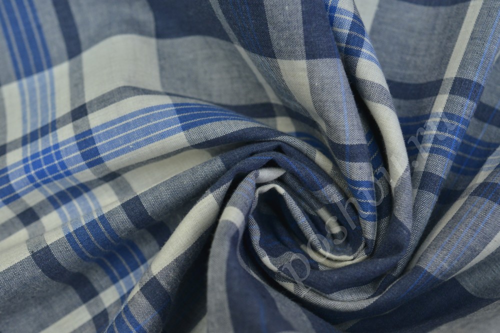 Ткань сорочечная пестротканная  белого оттека в серо-синию   полоску