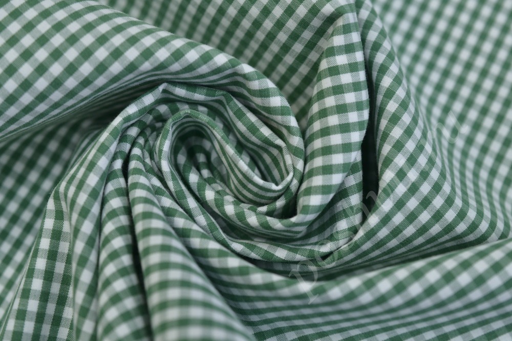 Ткань сорочечная пестротканная  белого оттенка в клетчатый серо-зеленый  рисунок