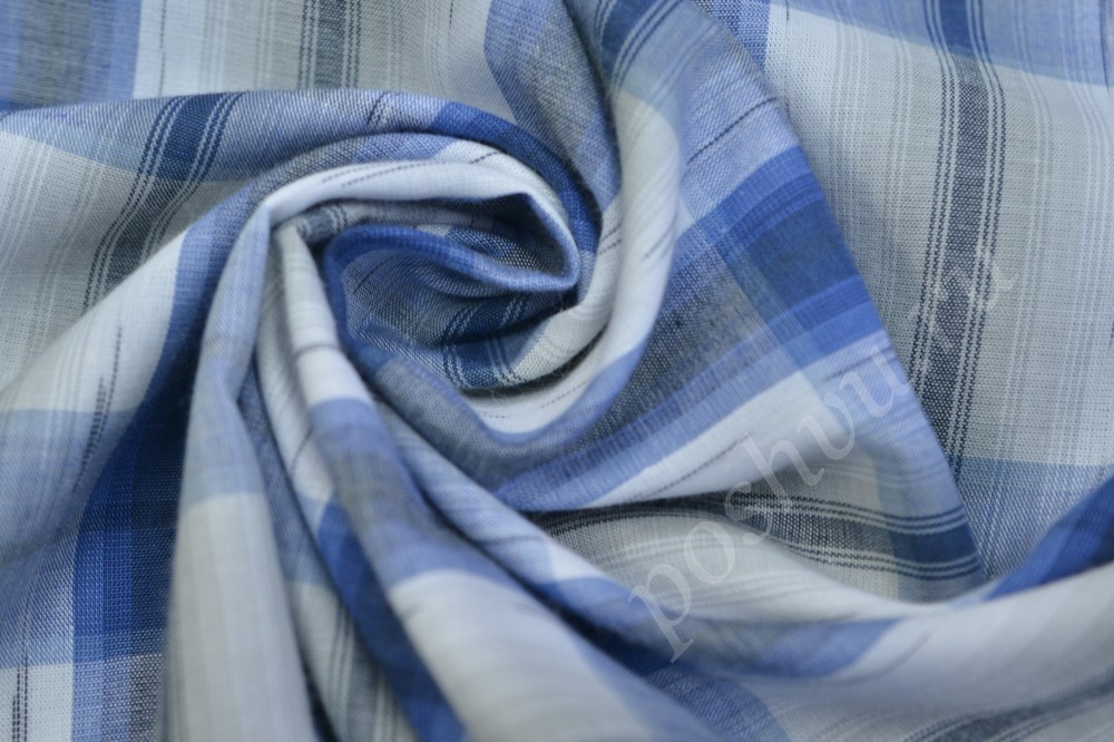 Ткань сорочечная пестротканная  в серую и синюю полоску