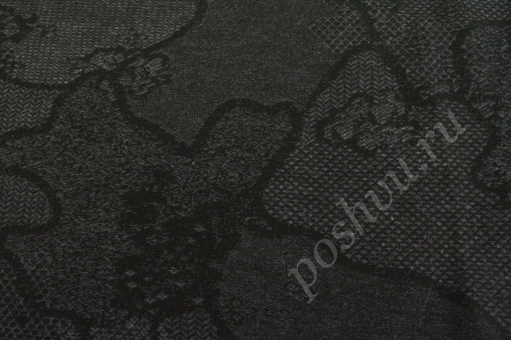 Ткань трикотаж темно-серого оттенка с черным абстрактным узором