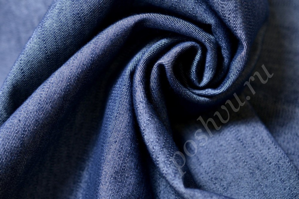 Ткань джинса тонкая однотонная синяя
