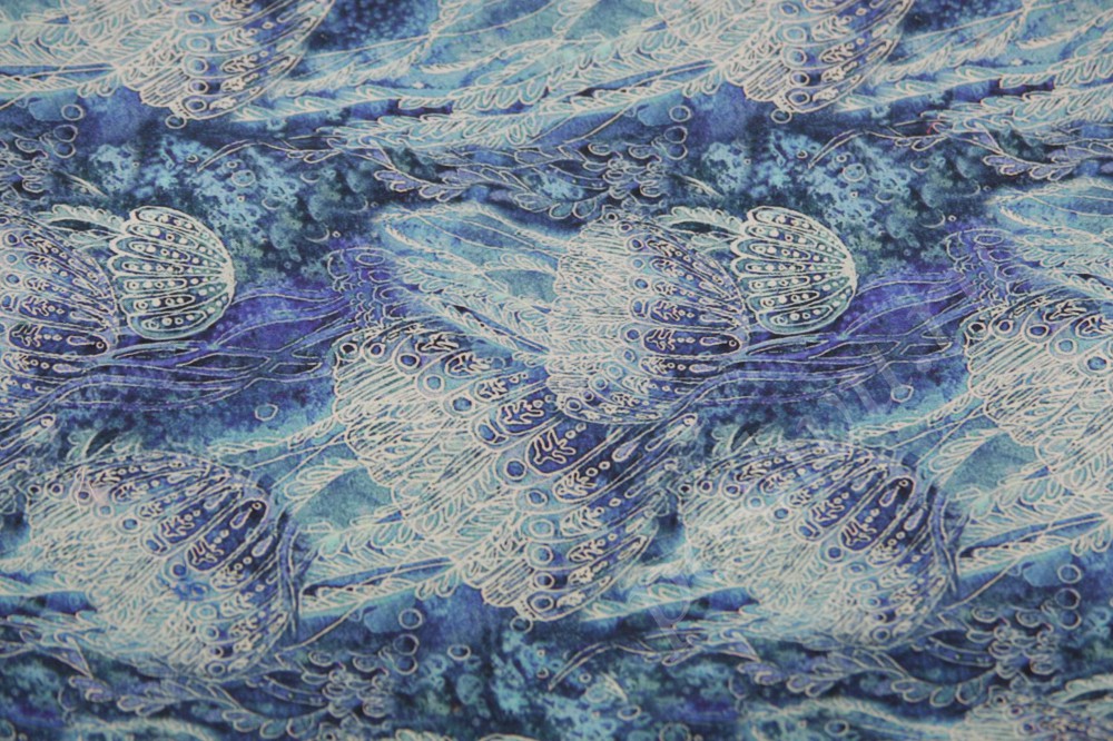 Ткань хлопок с "морским" принтом в голубых тонах