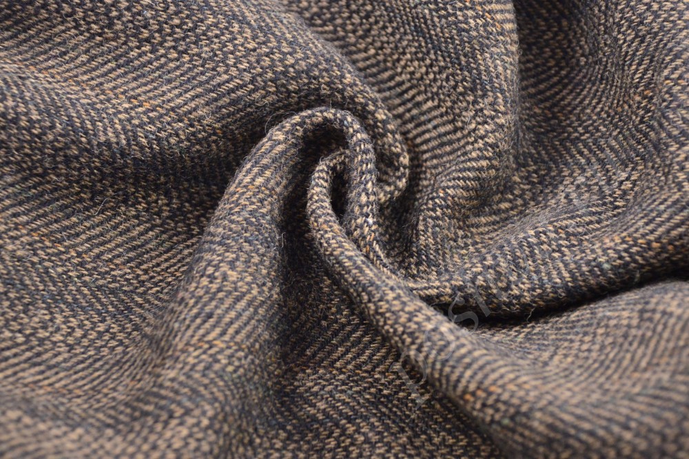 Ткань костюмная коричневого оттенка в елочку